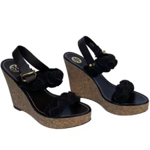 Tory Burch Brown Leather Braided Strap Open Toe Ankle Strap Wedge Sandal 10.5M