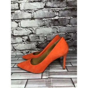 Tory Burch Elana Orange Suede Leather Pointed Toe Dress Heels Women Sz 9M US/40
