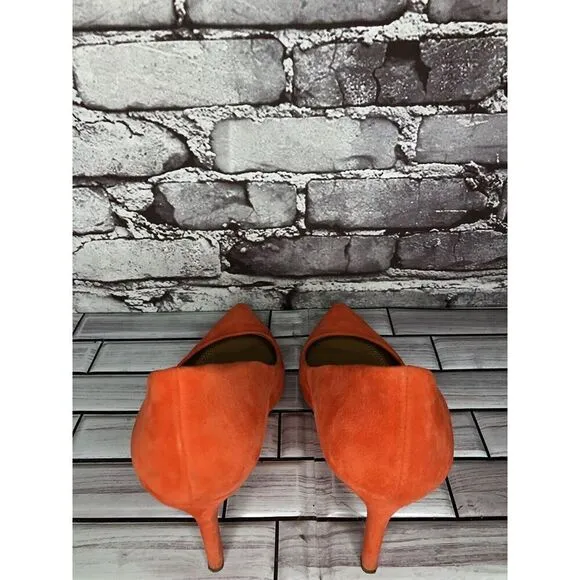 Tory Burch Elana Orange Suede Leather Pointed Toe Dress Heels Women Sz 9M US/40
