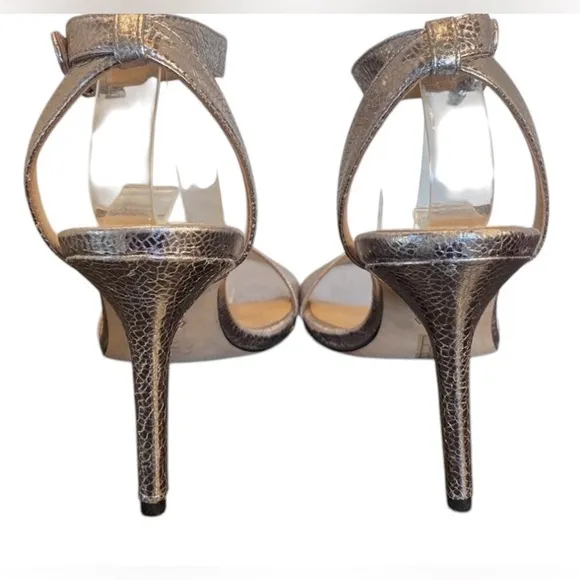 TORY BURCH Elena Silver Metallic Leather Ankle Strap Heels, size 10