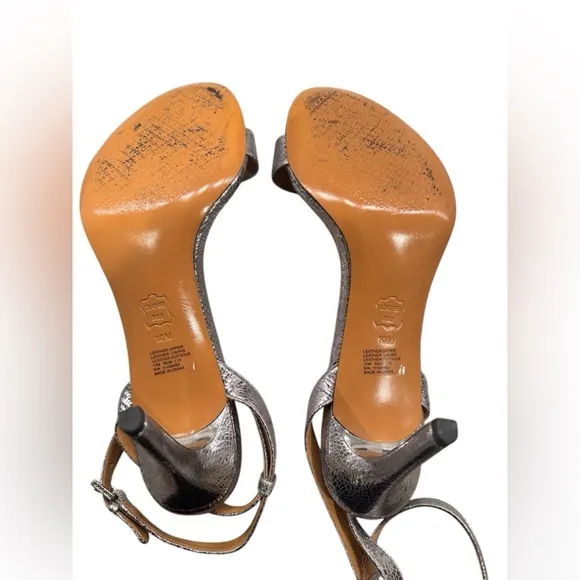 TORY BURCH Elena Silver Metallic Leather Ankle Strap Heels, size 10