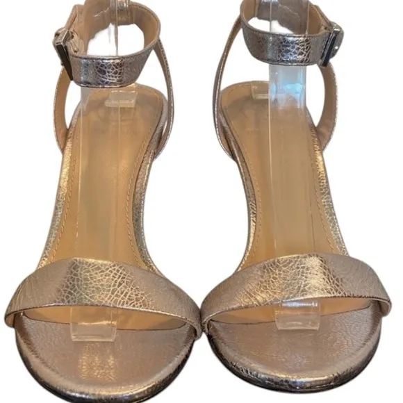 TORY BURCH Elena Silver Metallic Leather Ankle Strap Heels, size 10