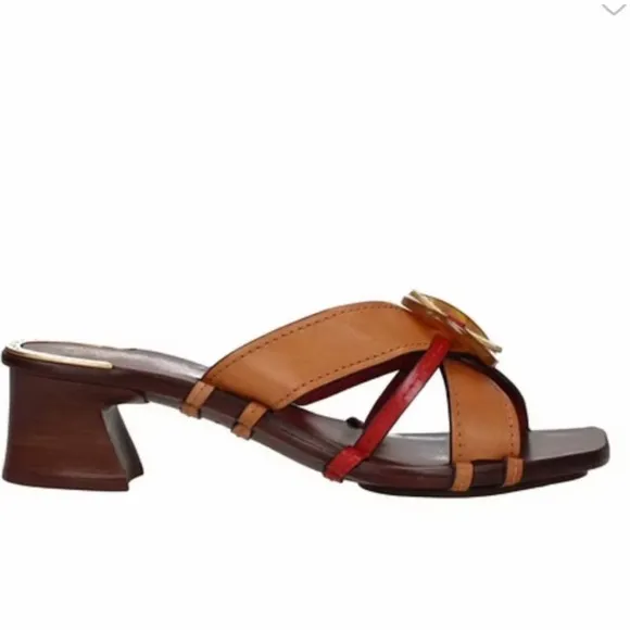 Tory Burch Heeled‎ Leather Mules Size 8.5