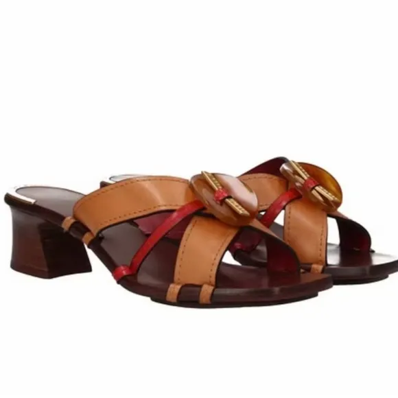Tory Burch Heeled‎ Leather Mules Size 8.5