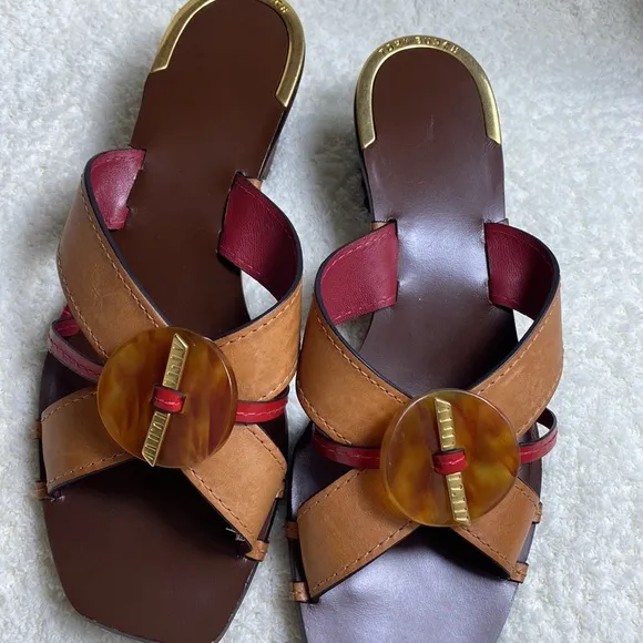 Tory Burch Heeled‎ Leather Mules Size 8.5