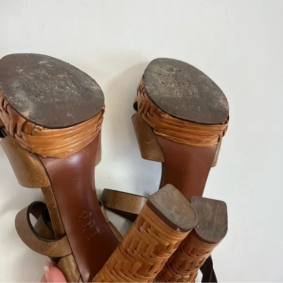 Tory Burch Heels 8.5 Cella Cognac Brown Leather Strappy Platforms Sandal