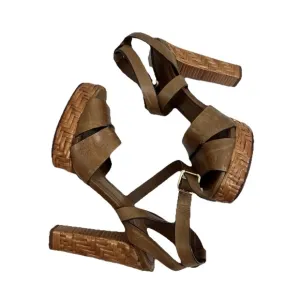Tory Burch Heels 8.5 Cella Cognac Brown Leather Strappy Platforms Sandal