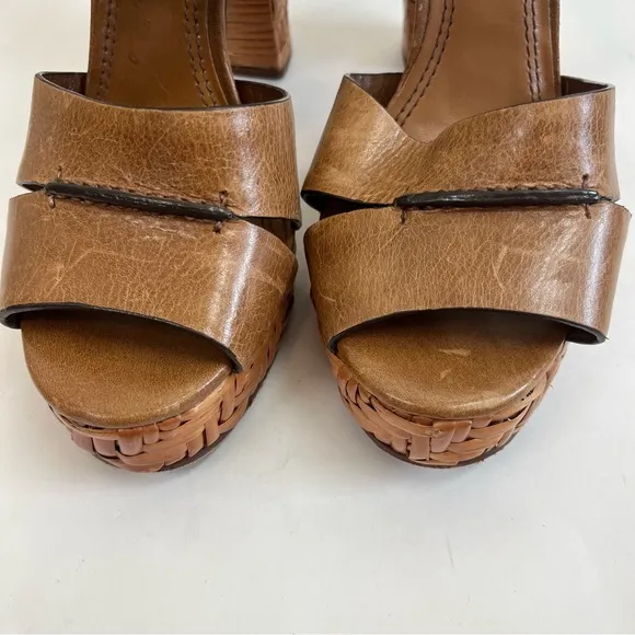 Tory Burch Heels 8.5 Cella Cognac Brown Leather Strappy Platforms Sandal