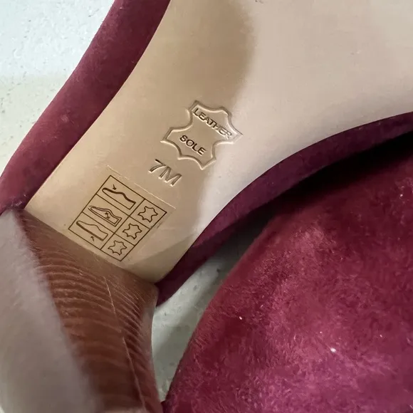 Tory Burch‎ Maroon Red Ellis Suede Thick Heeled Mules Sandals Open Toes Size 7