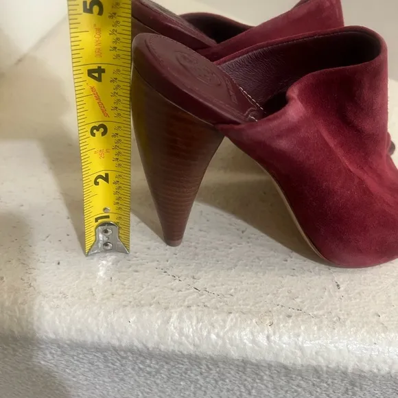Tory Burch‎ Maroon Red Ellis Suede Thick Heeled Mules Sandals Open Toes Size 7