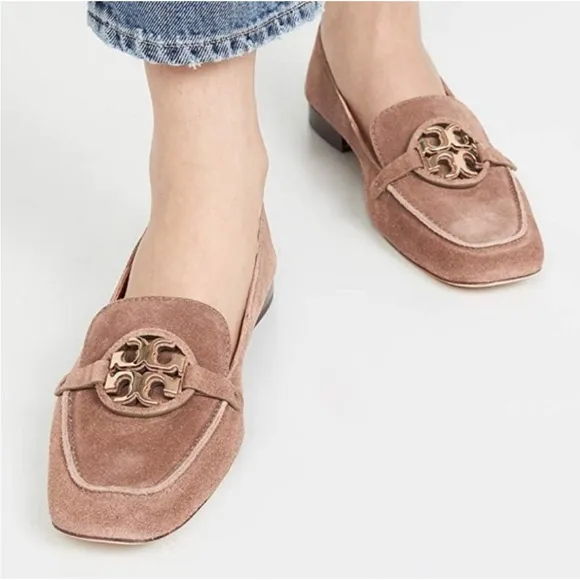 TORY BURCH Metal Miller 15mm Loafer Pink Melva Shoes Size 7 Square Toe Leather