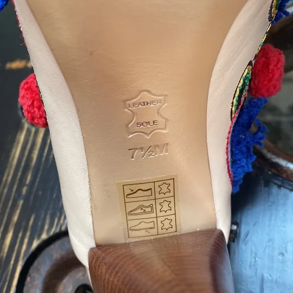 Tory Burch Multicolor Embroidered Leather Ellis Peep Toe Mules