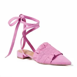 TORY BURCH PINK SUEDE ANKLE WRAP MULES