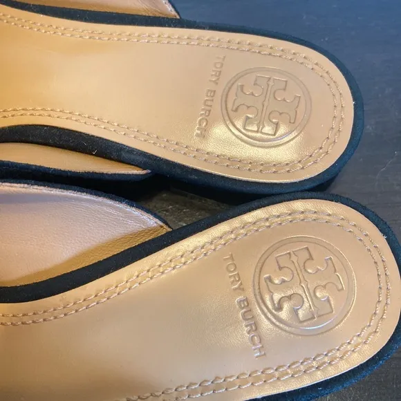 Tory Burch Rosalind Black Suede Mules Size 5 1/2