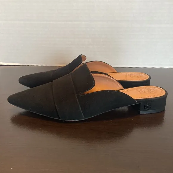 Tory Burch Rosalind Black Suede Mules Size 5 1/2