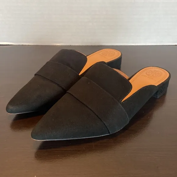Tory Burch Rosalind Black Suede Mules Size 5 1/2