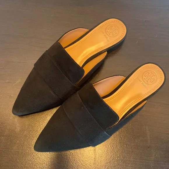 Tory Burch Rosalind Black Suede Mules Size 5 1/2