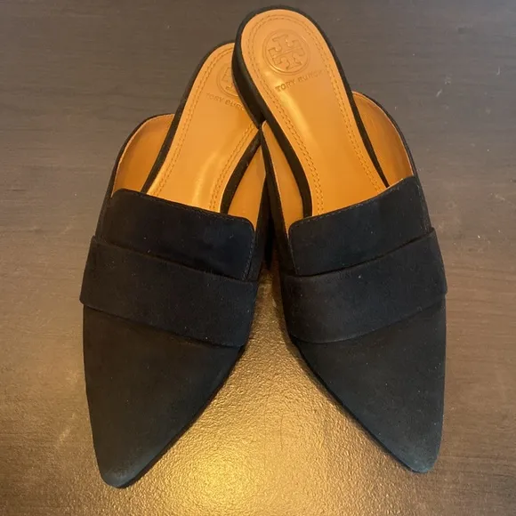Tory Burch Rosalind Black Suede Mules Size 5 1/2