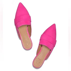 TORY BURCH Rosalind Pink Pointed Mules Suede Leather Size 9.5