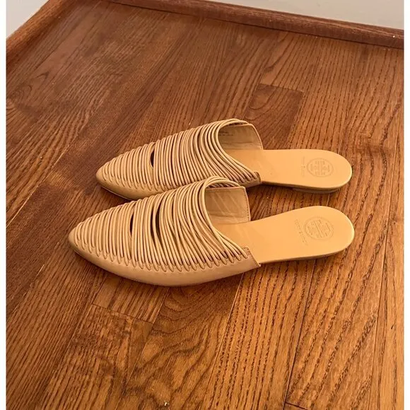 Tory Burch Sienna Pointy Toe Mule In Natural Vachetta Size 6.5‎