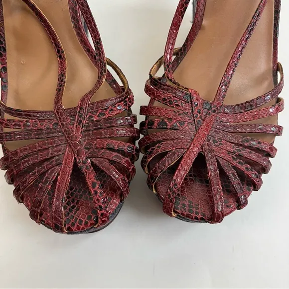 Tory Burch Wedge 8.5 Red Blue Snakeskin Print Sandal Heels Strappy Peep