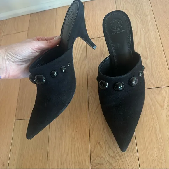 Tory Burch Womens Georgina Suede Studded Mules 9.5