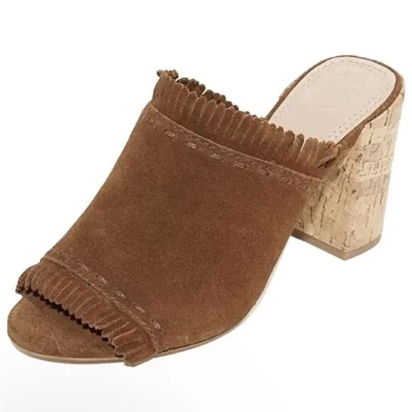Tory Burch Huntington Camel Suede Fringe Slide Mules in Tan Size 8