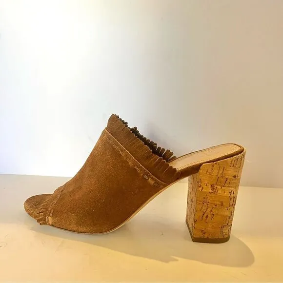 Tory Burch Huntington Camel Suede Fringe Slide Mules in Tan Size 8