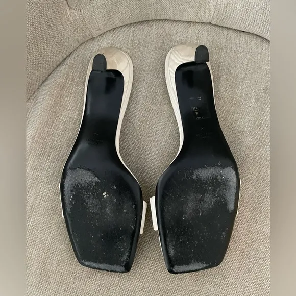 Toteme Moire 55mm White Square Toe Satin Sandal Mules