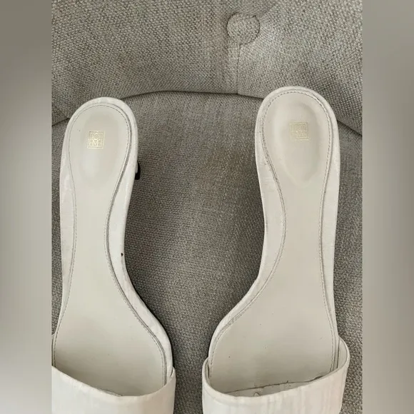 Toteme Moire 55mm White Square Toe Satin Sandal Mules