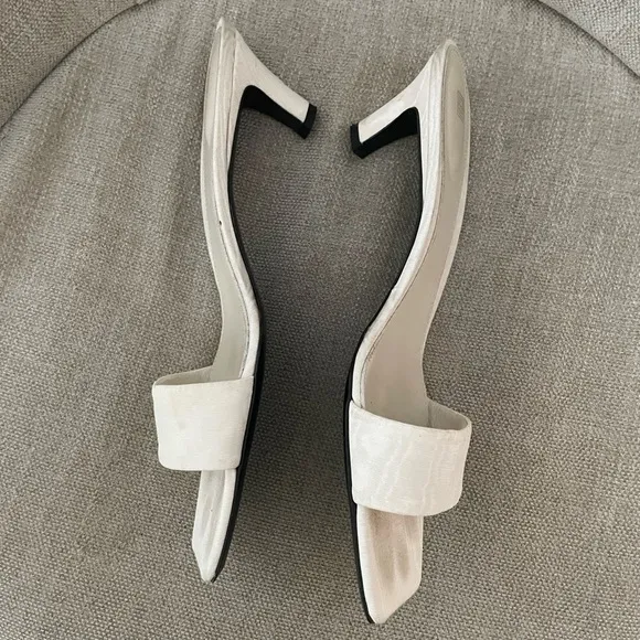 Toteme Moire 55mm White Square Toe Satin Sandal Mules