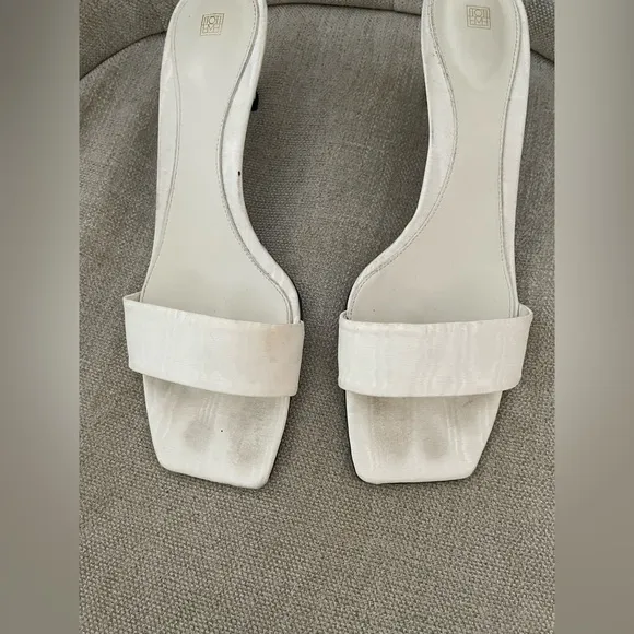 Toteme Moire 55mm White Square Toe Satin Sandal Mules