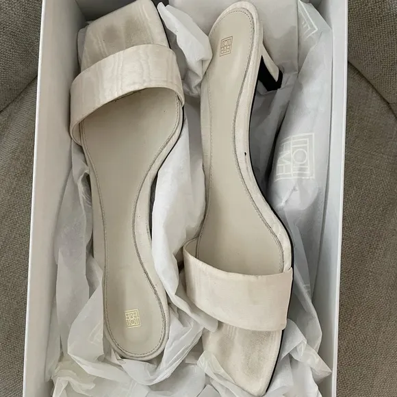 Toteme Moire 55mm White Square Toe Satin Sandal Mules