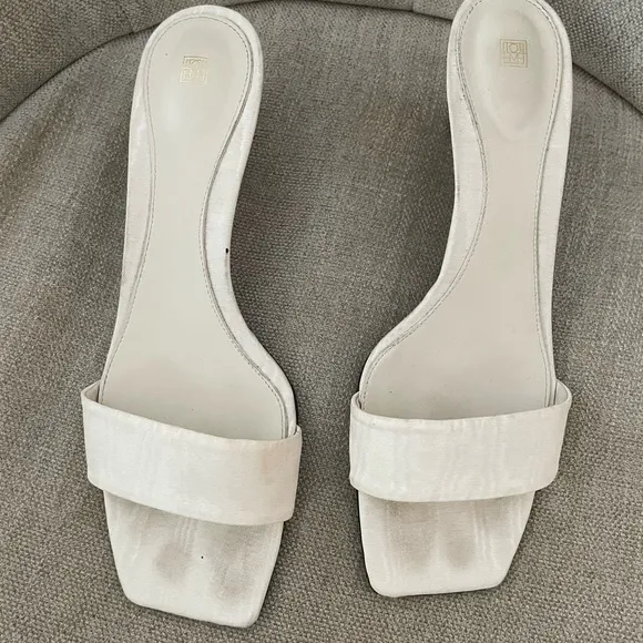 Toteme Moire 55mm White Square Toe Satin Sandal Mules