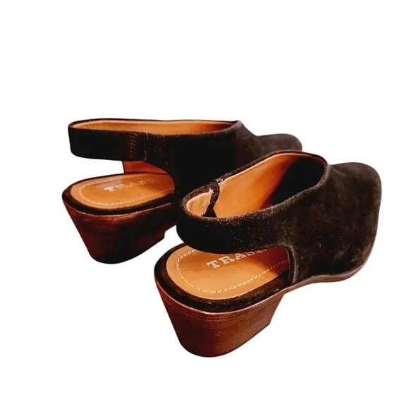 Trask Tess Slingback Pumps Black Suede Block Heels