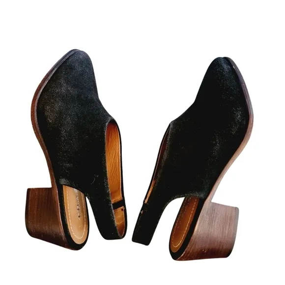 Trask Tess Slingback Pumps Black Suede Block Heels