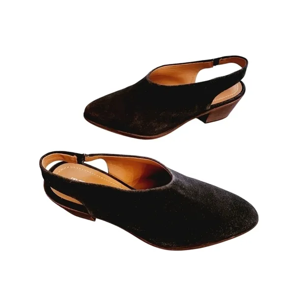 Trask Tess Slingback Pumps Black Suede Block Heels