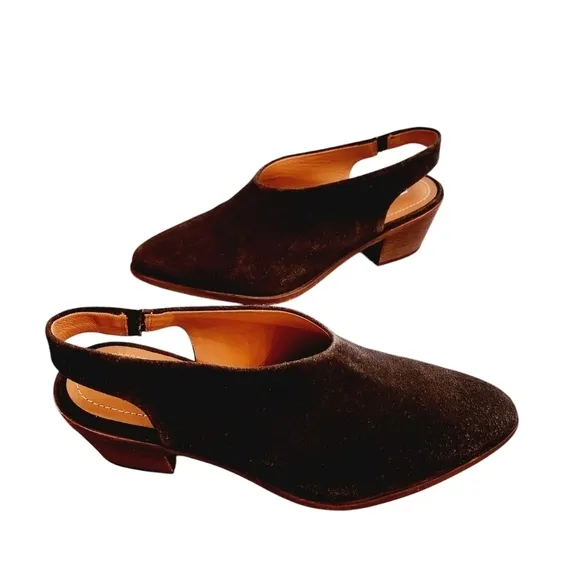 Trask Tess Slingback Pumps Black Suede Block Heels