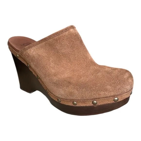 UGG Australia 'Marsalis' Clog Chestnut Suede Wedge Mules Women's Size 9