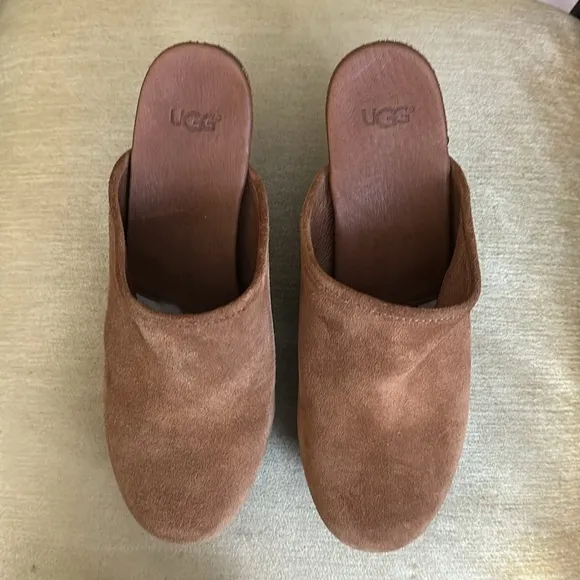 UGG Australia 'Marsalis' Clog Chestnut Suede Wedge Mules Women's Size 9