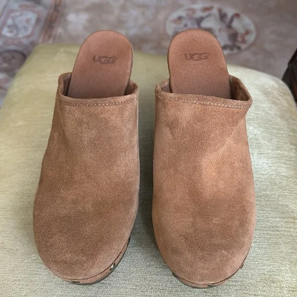 UGG Australia 'Marsalis' Clog Chestnut Suede Wedge Mules Women's Size 9