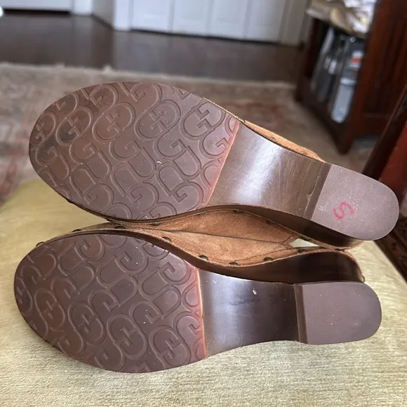 UGG Australia 'Marsalis' Clog Chestnut Suede Wedge Mules Women's Size 9