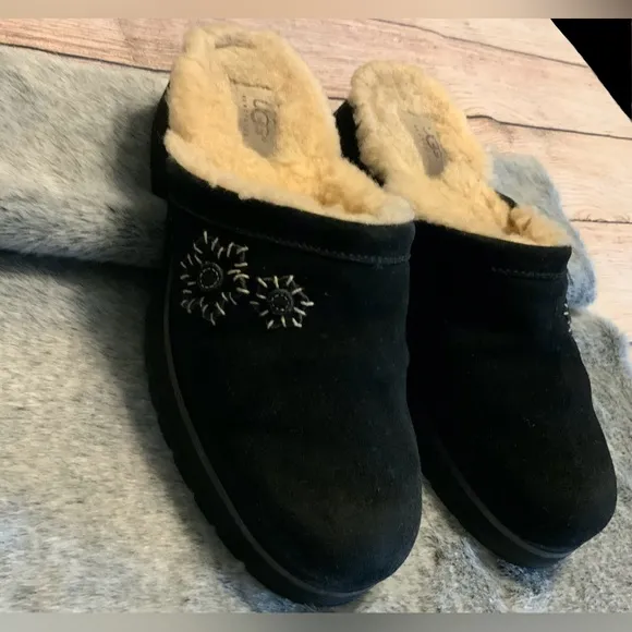 UGG Black Block Heel Clog Mules Size 10