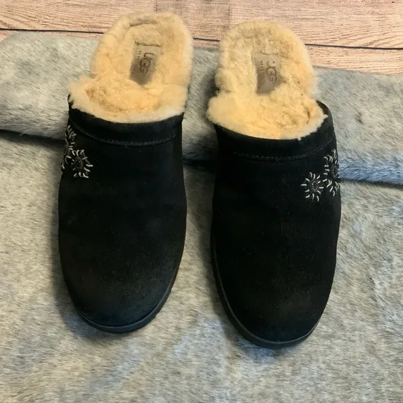UGG Black Block Heel Clog Mules Size 10