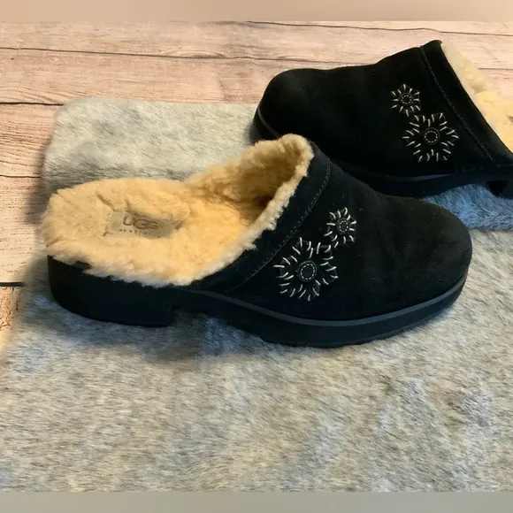 UGG Black Block Heel Clog Mules Size 10