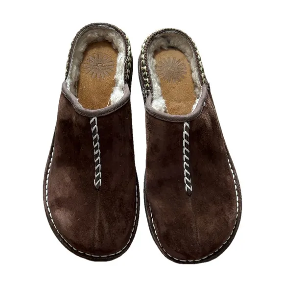 UGG Brown Suede Kohola Leather and shearling mule clogsSize 8