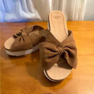 UGG Brown Suede Mules with Oversized Bow