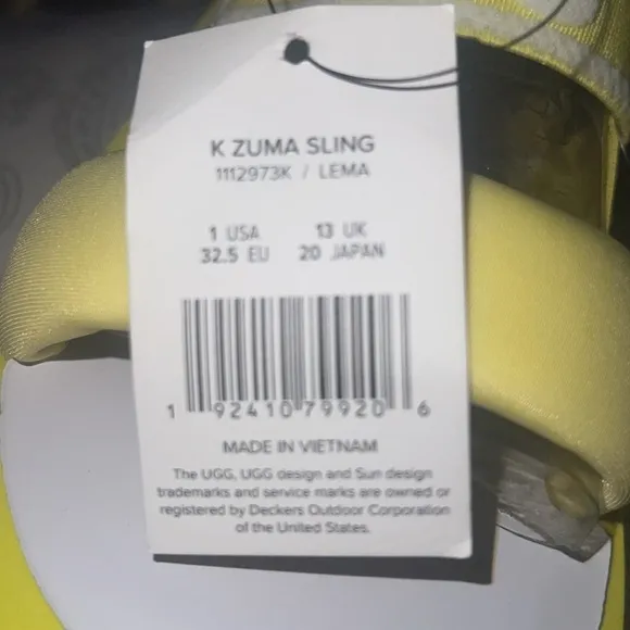 UGG Kids Zuma Sling Sandal | Lemonade | Size 1 Kids/Girls | NEW!!!🍋