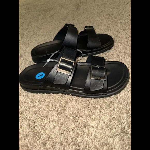 UGG Mens Wainscott Buckle Slide Black Leather 10 NEW!