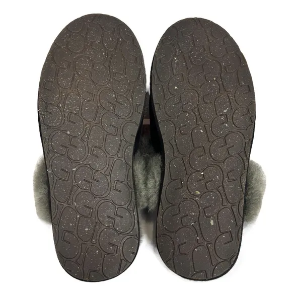 UGG Scuffette II Womens Slippers Size 9 Black Gray Suede Sheepskin Lined Mules